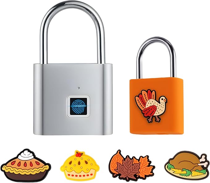 UMIKSMART Padlock, Keyless Fingerprint Padlock with USB Charging, Gym Lockers, School Lockers, Luggage, Storage Boxes, Cabinets, Backpack, Thanksgiving Gifts (Maple Leaf Orange)