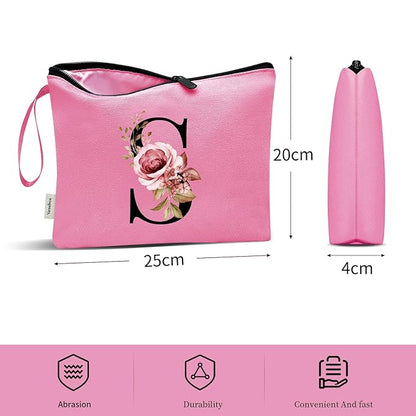 Vavabox A-Z Personalized Makeup Bag, Birthday Gifts for Women Mom, Gifts for Best Friend, Bride Bridesmaid Cosmetic bag (S, Peach)