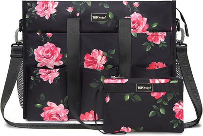 TOPDesign Utility Water Resistant Tote Bag with 22 Pockets, Top Zipper Closure & Thick Bottom Support, for Working Women