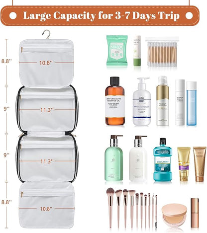Bosidu Hanging Travel Toiletry Bag,Large Capacity Cosmetic Travel Toiletry Organizer for Women with 4 Compartments & 1 Sturdy Hook,Perfect for Travel/Daily Use/Christmas