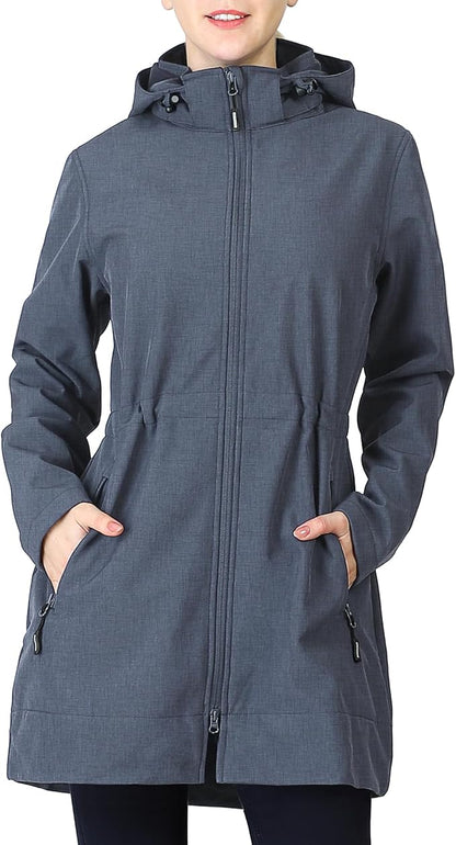 Outdoor Ventures Women's Softshell Jacket with Removable Hood Fleece Lined Windbreaker Insulated Long Warm Rain Jacket