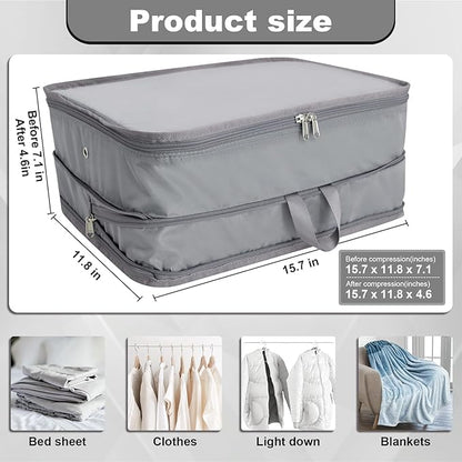 Extra Large Compression Packing Cubes for Travel Essentials, 2 Pack Expandable Travel Cubes for Packing Bags Suitcase Organizer, Grey
