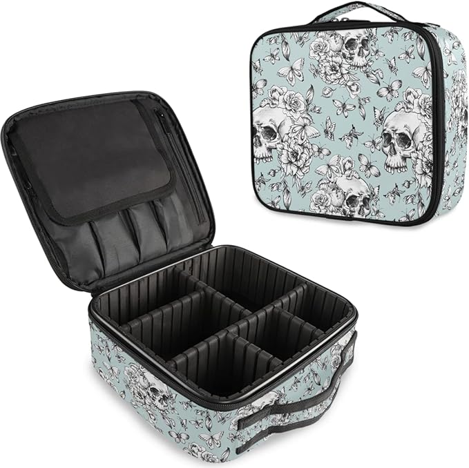 MNSRUU Women Makeup Bag Vintage Goth Skull Makeup Bag Organizer Travel Cosmetic Bag for Teenage Girl Clear Make Up Bags with Zipper