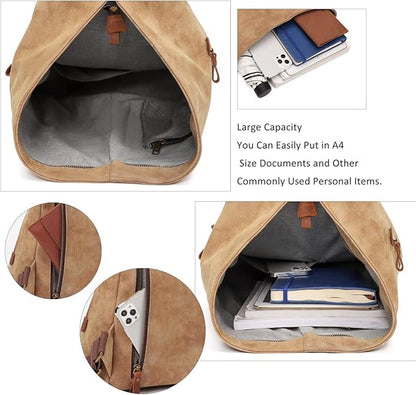 KL928 PU Leather Vintage Backpack – Large Casual Daypack Outdoor Travel Rucksack Hiking Backpacks for Men Women