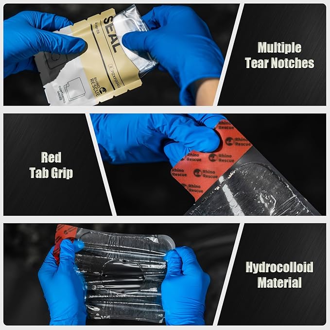 RHINO RESCUE Vented Chest Seal, 4 Vents, Sterile Emergency Trauma Dressing, Occlusive Adhesive Pad, IFAK Trauma Refill Medical First Aid Supplies for Wound Care, Gunshot Wound, Sucking Chest(2 Count)