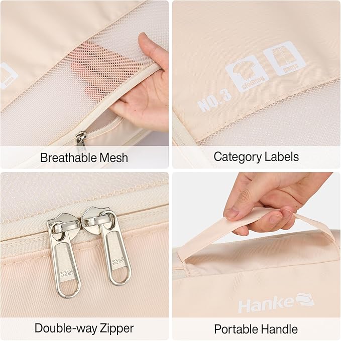 Hanke 7 Set Compression Packing Cubes for Travel, Expandable Large Packing Cubes for Suitcases and Backpack, Luggage Packing Organizer Bags with Double Zipper as Travel Essentials