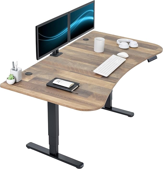 VIVO Electric 63 x 32 in Dual Motor Standing Desk, Memory Height Adjustment, 2B Series, Reclaimed Wood Top Black Frame, DESK-KIT-2B1P