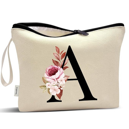 Vavabox A-Z Personalized Makeup Bag, Birthday Gifts for Women Mom, Gifts for Best Friend, Bride Bridesmaid Cosmetic bag (A, Yellow)