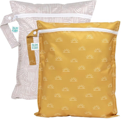 Bumkins - Waterproof Wet Bag - For Baby, Travel, Swim Suit, Cloth Diapers, Pump Parts, Pool, Gym, Toiletry, Strap to Stroller - Reusable & Easy to Clean - 2pk - Desert Boho
