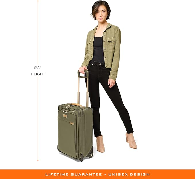 Briggs & Riley Essential 22" 2-Wheel Expandable Carry On - Luggage for Travel, Suitcases with Wheels, Softside Rolling Bag for Men & Women, Self-Repairing Zipper - Baseline Collection, Olive
