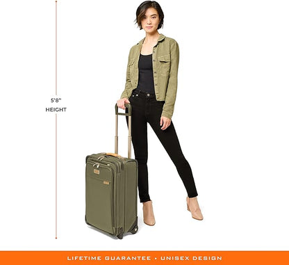 Briggs & Riley Essential 22" 2-Wheel Expandable Carry On - Luggage for Travel, Suitcases with Wheels, Softside Rolling Bag for Men & Women, Self-Repairing Zipper - Baseline Collection, Olive
