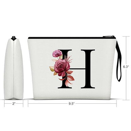 Vavabox A-Z Personalized Makeup Bag, Birthday Gifts for Women Mom, Gifts for Best Friend, Bride Bridesmaid Cosmetic bag (H, White)