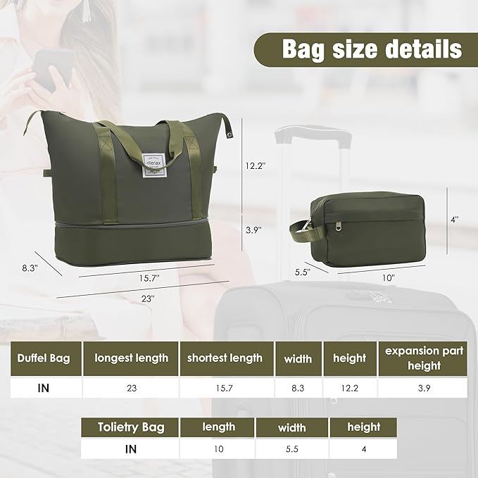 Merax Softside Luggage Set 3 Piece Suitcase with Duffel Bag Spinner Wheels Lightweight Expandable Travel Luggage 22" 26" 30",Army Green