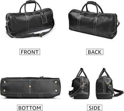Leather Village Leather Duffel Bags for Men & Women-Stylish Travel Weekender Carry-On Sports Gym Overnight Luggage Bag - 20 Inch - Black