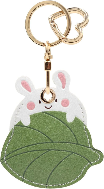 MC Fashion PU Leather Keychain Holder Case Compatible with AirTag, Cute Cartoon Panda GPS Tracker Case Charm Key Ring (Rabbit)