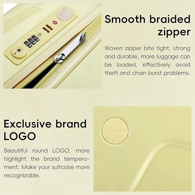 ROAMING 26 Inch PC Hard Sided Checked-Large Luggage with TSA Lock Cup Holder USB Charging Port and Spinner Wheels Lightweight Durable Ice Cream Travel Suitcase for Women Cheese yellow