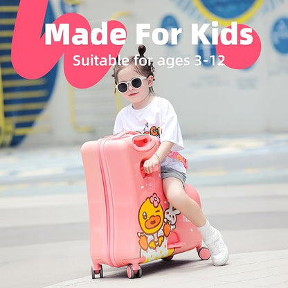 Kids' Lightweight Ride on Luggage with Spinner Wheels & Foldabe Design (Pink Rabbit, 20"+ Aged 1-3 Toddler),Children Holiday Birthday Gift
