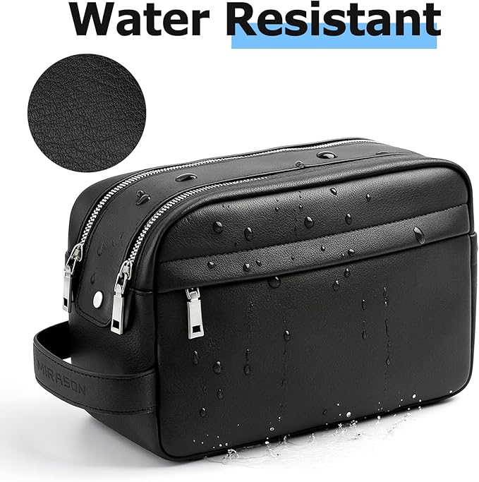 MIRASON Travel Toiletry Bag for Men Leather Travel Bag for Toiletries, Dopp Kit Water-resistant Shower Bag for Shaving Bathroom Organizer Gifts for Men, Black