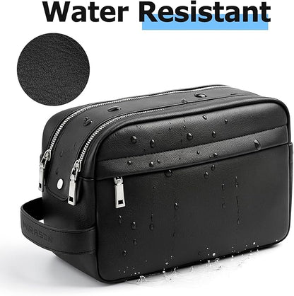 MIRASON Travel Toiletry Bag for Men Leather Travel Bag for Toiletries, Dopp Kit Water-resistant Shower Bag for Shaving Bathroom Organizer Gifts for Men, Black