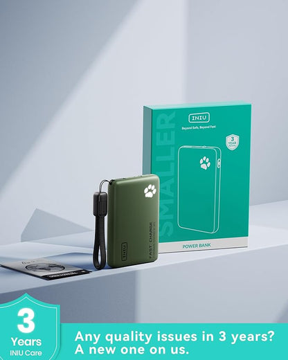 INIU Portable Charger, Ultra Slim 10000mAh 45W PD Power Bank, Fast Charging Mini Battery Pack, Travel Trip Accessories Ship Essentials for College Students Travelers Teen Boys Girls, Green