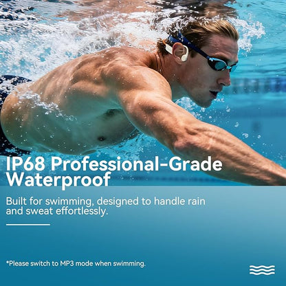 B11 Bone Conduction Headphones, IP68 Waterproof Earbuds for Swimming, 32GB & Bluetooth 6.0 Wireless Underwater Open Ear Headphones with Mic for Sport