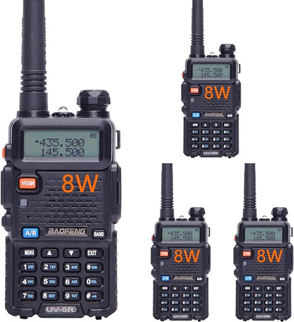 Baofeng UV-5R Dual Band Two Way Radio Handheld Ham Radio Long Range Walkie Talkies Pack of 4 for Hiking Camping Skiing Trip (Black) with 8W