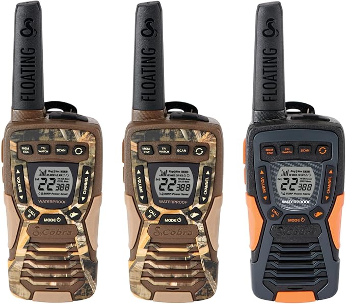 Bundle of Cobra ACXT1035R FLT CAMO Waterproof Walkie Talkies (2-Pack) + Cobra ACXT1037R FLT Floating Walkie Talkie (1-Pack)