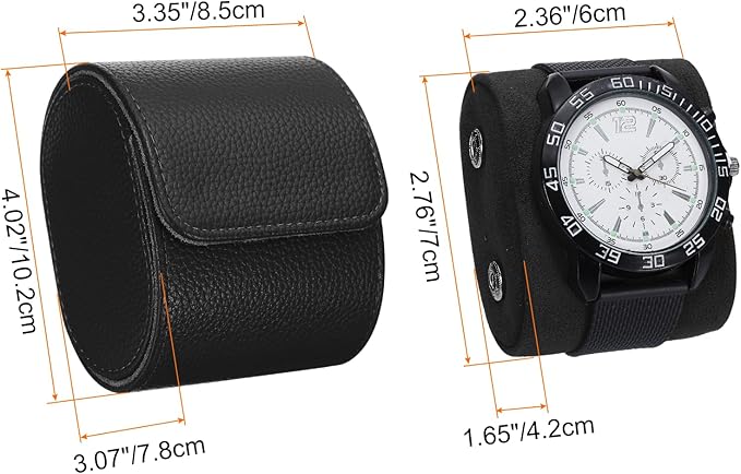 HARFINGTON Watch Roll Travel Case Single Slot Portable Leather Watch Case for Men and Women, Watches Storage Organizer with Removable Pillow for Traveling, Display, Textured Black
