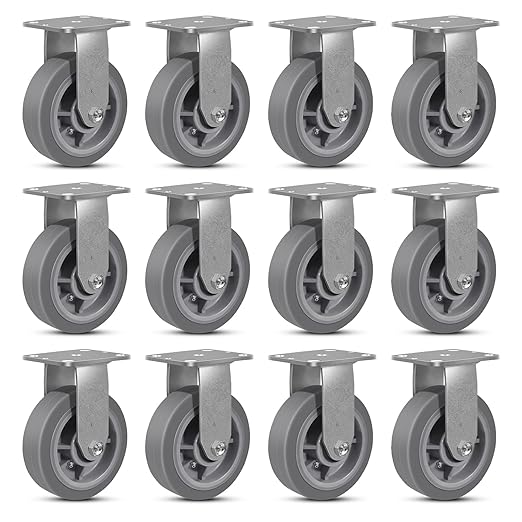 6 Inch Rubber Wheels (Flat Tread)- Heavy Duty Casters, Industrial Caster Wheels- with up to 1000 LB Capacity- Use for Dollies, Utility and Maintenance Carts(12 Rigid)