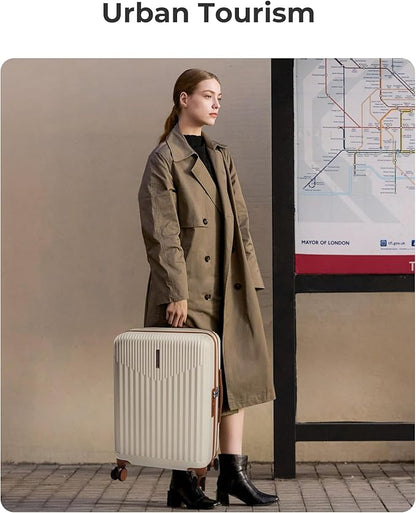 BAGSMART Carry On Luggage 22x14x9 Airline Approved with Spinner Wheels,100% PC Hardside Expandable Luggage with TSA Lock for Trips, 20 Inch Rolling Suitcases for Men Women,Beige