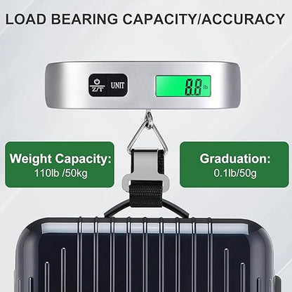 Luggage Scale, Digital Luggage Scale for Travel, Widen Upgrade Rubber Grip, 110 Pounds Portable Suitcase Scales with LED Display, Temperature Sensor, Peeling Function