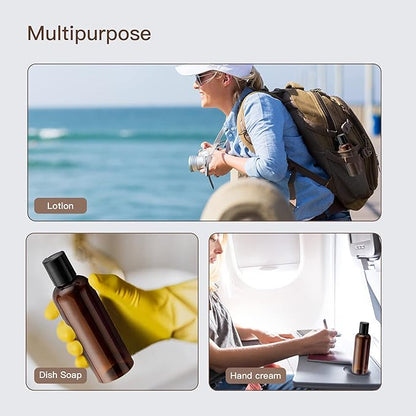 Travel Bottles for Toiletries 3.4 oz - Travel Size Containers for Shampoo Plastic - Small Empty Lotion Squeeze Bottle for Liquid TSA Approved - Leak Proof Mini Conditioner Refillable Amber 100ml