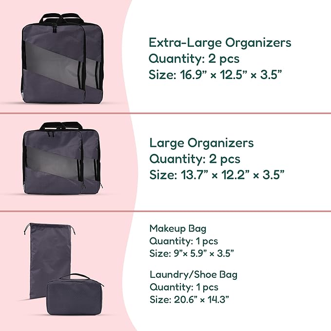 Compression Packing Cubes for Travel – 6-Pack Expandable Luggage Organizer Bags | Lightweight Storage Solution for Suitcase, Backpack & Carry-On | Travel Accessories for Men & Women (Grey & Black)