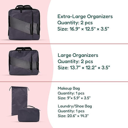 Compression Packing Cubes for Travel – 6-Pack Expandable Luggage Organizer Bags | Lightweight Storage Solution for Suitcase, Backpack & Carry-On | Travel Accessories for Men & Women (Grey & Black)