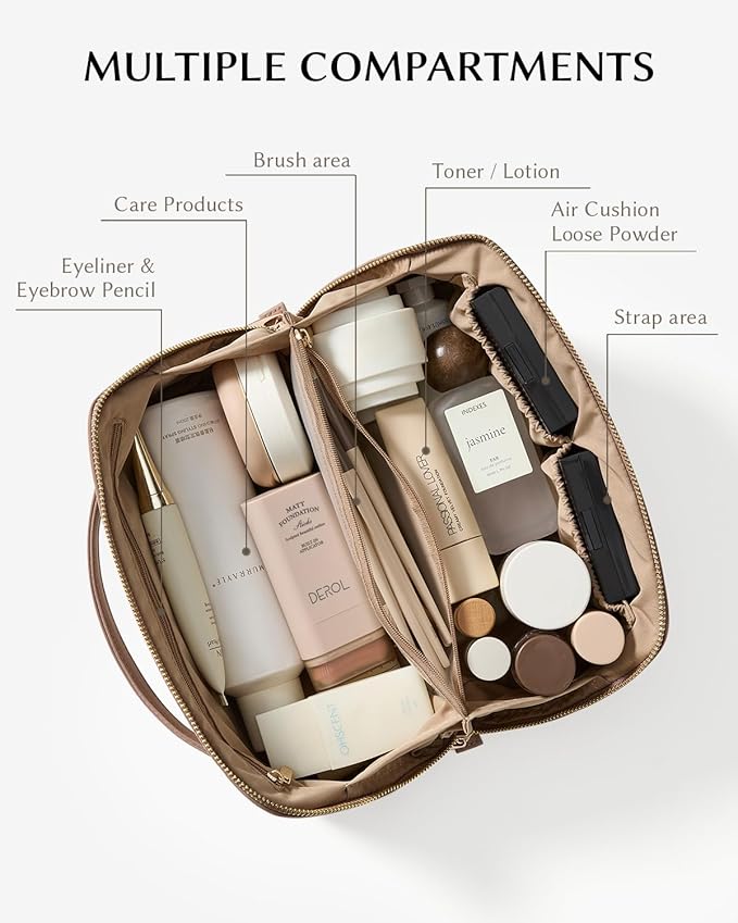 EACHY Travel Makeup Bag,Large Capacity Cosmetic Bags for Women,Waterproof Portable Pouch Open Flat Toiletry Bag Pattern Makeup Bag