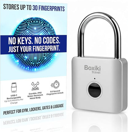 Fingerprint Padlock – Smart Biometric Lock, USB-C Rechargeable Keyless Thumbprint Locker Lock, Stores Up to 30 Fingerprints, Water-Resistant Digital Padlock for Gym, Gate, Luggage & Outdoor Storage