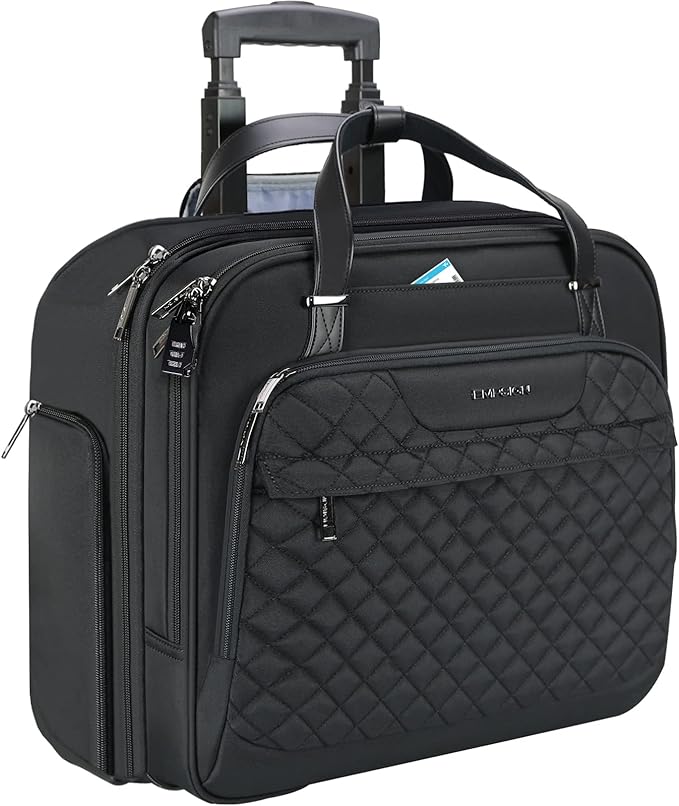 EMPSIGN Rolling Laptop Bag Women with Wheels, Briefcase for Women Fits Up to 15.6 Inch Laptop Briefcase on Wheels, Water-Repellent Overnight Rolling Computer Bag with RFID Pockets, Black