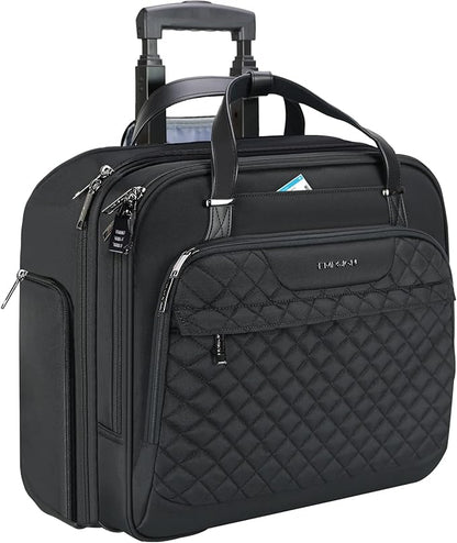 EMPSIGN Rolling Laptop Bag Women with Wheels, Briefcase for Women Fits Up to 15.6 Inch Laptop Briefcase on Wheels, Water-Repellent Overnight Rolling Computer Bag with RFID Pockets, Black