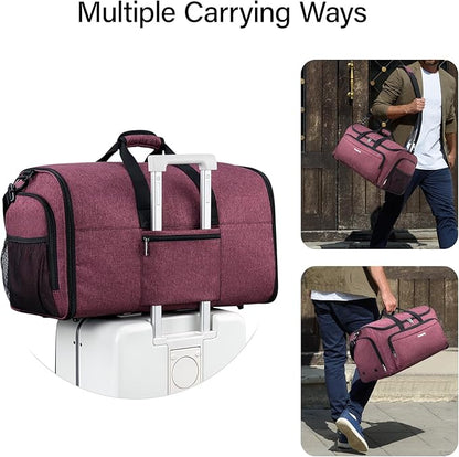 Hanke Carry on Garment Bags for Travel,Convertible Duffle Bag Luggage Bag Weekend Bag with Shoe Compartment,2 in 1 Hanging Suitcase Suit Bag for Men Women,Purple