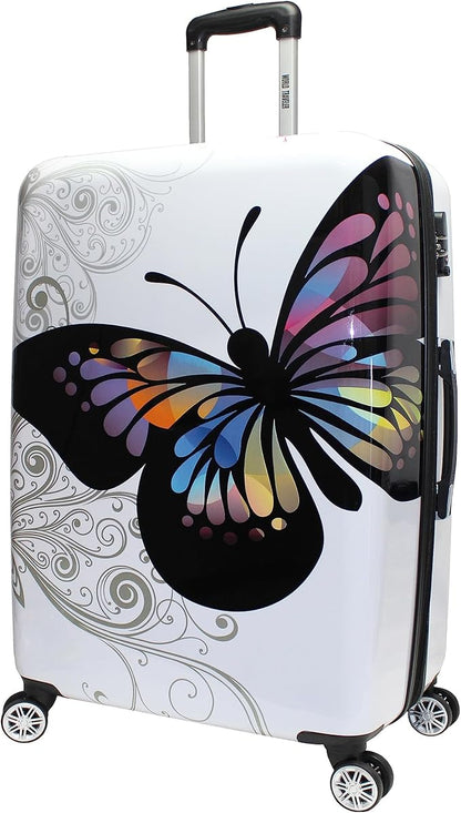 World Traveler Butterfly 24-Inch Polycarbonate Hardside Expandable Spinner Luggage with Enhanced Wheel System