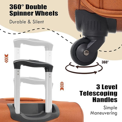 Merax Softside Luggage Set, Travel Suitcase Expandable Lightweight, 3 Piece Luggage Sets with Spinner Wheels 22" 26" 30" Suitcase with TSA Lock (Orange)