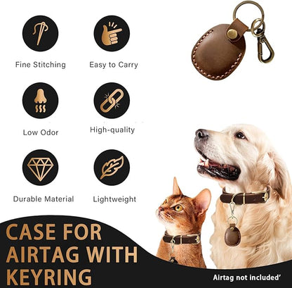 Leather AirTag Keychain Holder - Premium Crazy Horse Full-Grain Leather Case with Screwdriver | Secure Twist Lock, Easy Access, Develops Patina Over Time for Keys, Wallet & Bags