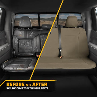 CAT Beige Rear Seat Cover for Cars, SUVs & Small Trucks – Heavy-Duty Oxford Canvas – 60/40 Split Bench Protector – Durable Back Seat Cover for Pets, Travel & Daily Use – Car & Truck Interior Accessory