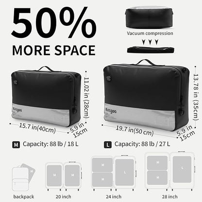 Vacuum Compression Bags for Travel Reusable for Carry-on Suitcase Backpack Home Storage, IP67 Waterproof, Wide Opening, Transparent Window (1 Large Pack No Pump Black)