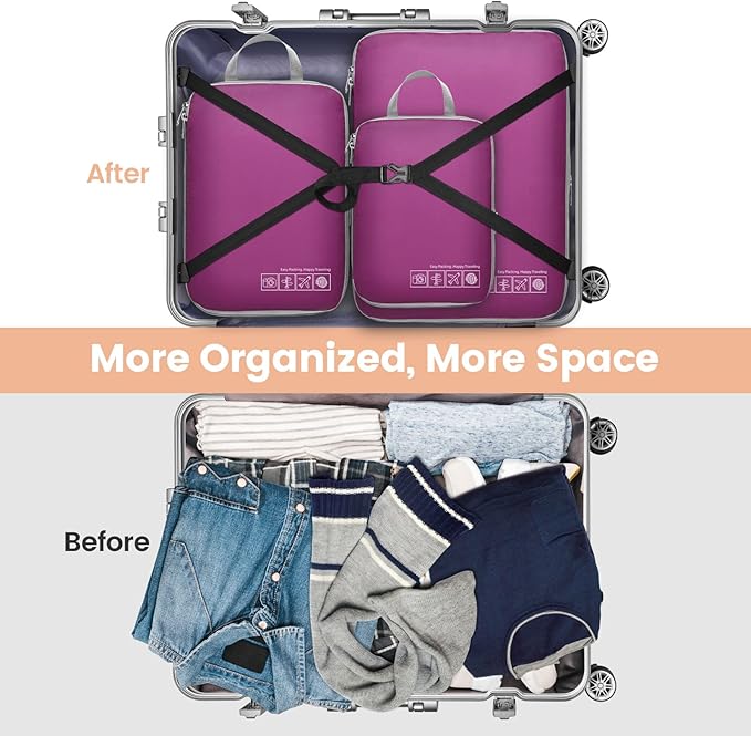 Cambond Compression Packing Cubes for Travel Women - Expandable Travel Bags Luggage Organizers Travel Essentials Compression Cubes for Travel Carry on Suitcases Organizer