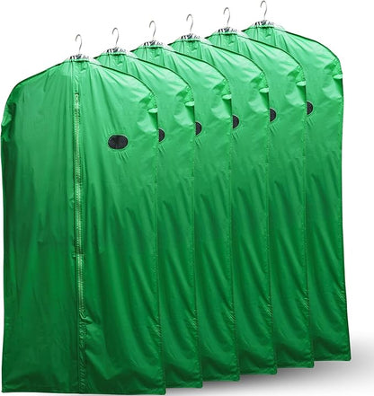 Vinyl Garment Bag, 6 Count, Waterproof, Green, 24"x48", Clear Window, Easy to Use, Convenient Storage of Suits, Shirts, Sweaters and Coats