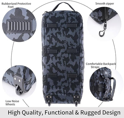 80L Waterproof Rolling Duffel Bag with Quick-Release Straps, Military Tactical Wheeled Foldable For Deployment Traveling Camping Sporting (Camouflage)