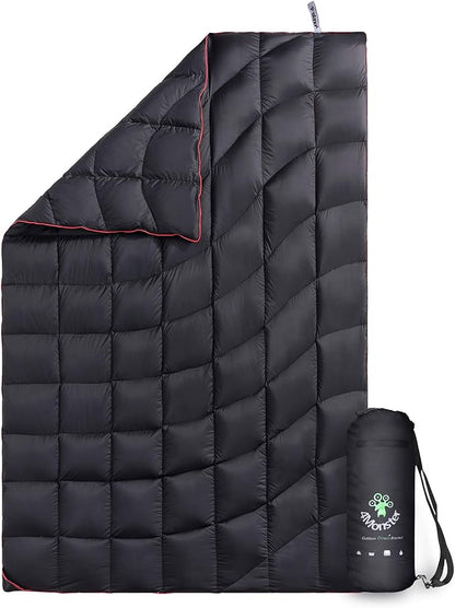4Monster Down Camping Blanket - Outdoor Travel Quilt Puffy 650 Fill, Packable, Lightweight,Wind & Waterproof | Ideal for Stadium, Backpacking,Picnics, Beach and Hiking