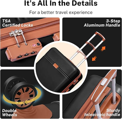 Krute Luggage Sets 5 Pieces Suitcase Set Hard Shell Carry On Luggage with Spinner Wheels TSA Approved Durable PC+ABS Hard Side Suit Case