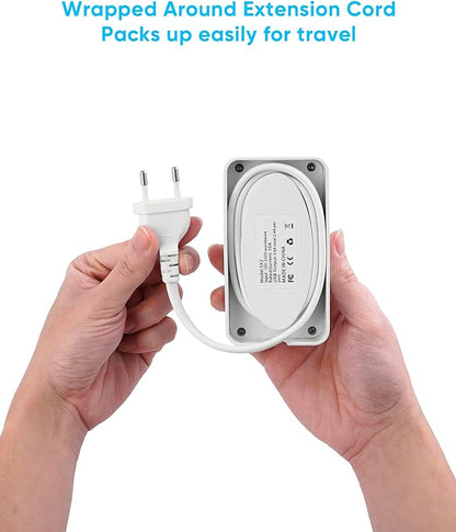 European Travel Plug Adapter, Type E F Plug Adapter, 6 AC Outlets, 4 USB Ports (2 USB C), 3ft Wrapped Around Extension Cord, for Germany France Travel